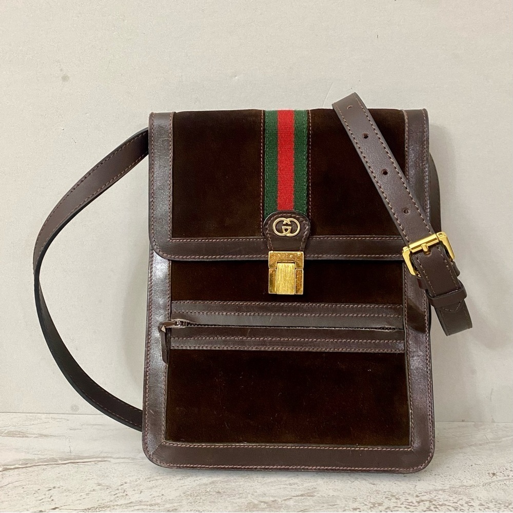 VINTAGE GUCCI Sherry line Suede Leather Shoulder Bag 💼 Brown